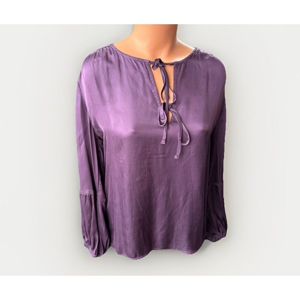 NATION LTD Purple Satin Double Tie Blouse Size L Long Sleeve